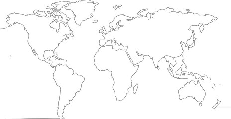 Fototapeta premium Simple Outline World Map Geography Countries Continents Detailed Land Drawing