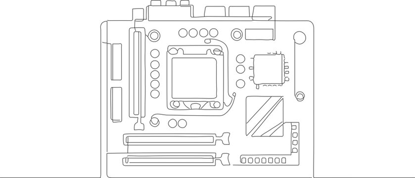 Simple Outline Motherboard Technical Drawing Design Component Illustration