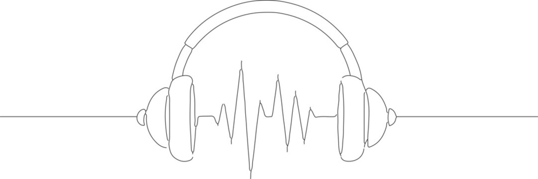 Minimalist Outline Headphone Soundwave Graphic Shape Line Art Icon
