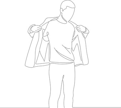 Minimalist Outline Man Putting On or Taking Off Jacket Illustration