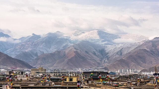 Time-lapse of Snow Mountain Sunrise & Cloud Movement in Lhasa, Xizang, China