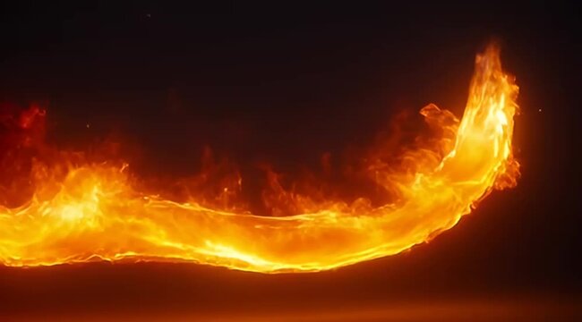 Dramatic fiery arc against a dark background, creating a powerful visual element