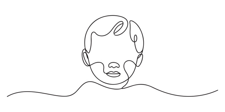Continuous one line drawing Child's head . Kids body parts anatomy concept. Single line draw design vector graphic illustration.