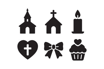 Obraz premium Black silhouettes of religious symbols a heart and celebratory items