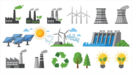 Fototapeta premium A Diverse Collection of Renewable Power and Sustainable Industry Icons