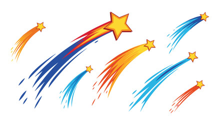 Obraz premium Collection of colorful shooting stars with long tails flying across the frame in various directions and vibrant hues.