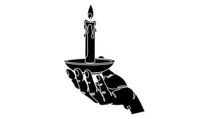 Fototapeta premium A hand holding a black candle silhouette in a simple illustration
