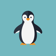 Naklejka premium A cute cartoon penguin standing on a blue background with a happy expression