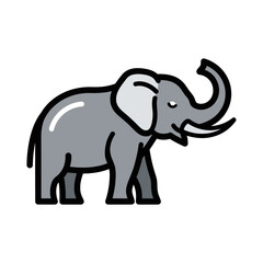 Obraz premium A cartoon elephant with a raised trunk stands on a white background