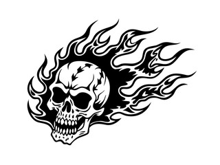 Fototapeta premium Flaming skull tattoo style gothic illustration isolated on white