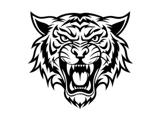 Roaring tiger head tattoo style black line illustration isolated on white