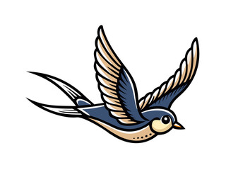 Fototapeta premium Colorful swallow bird flying vintage tattoo style illustration