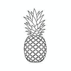 Obraz premium Simple black and white outline of a ripe pineapple with a leafy crown