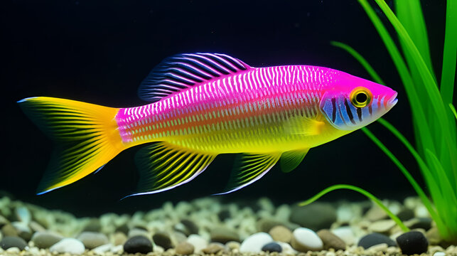 The pink and yellow zebra danio Glofish