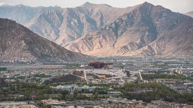 High Angle Time-lapse of Potala Palace in Rainy Weather in Lhasa, Tibet, China