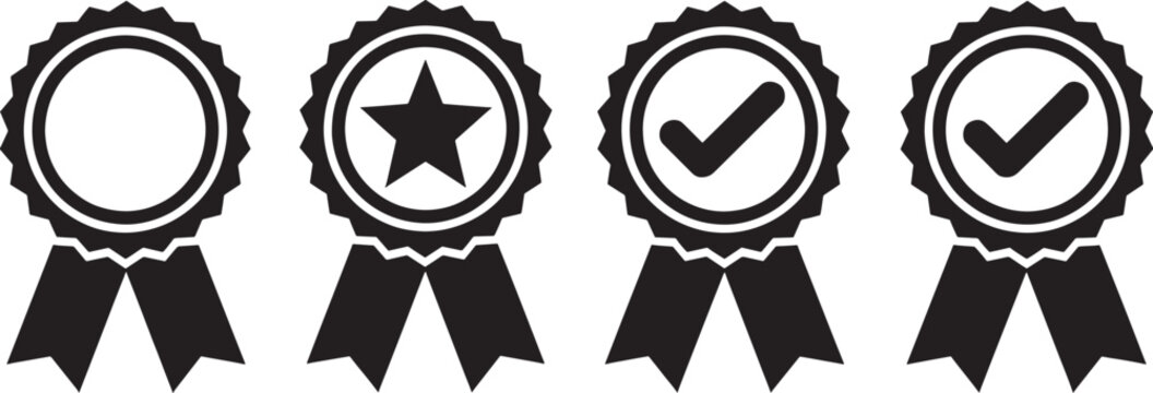 Black rosette and ribbons star checkmark