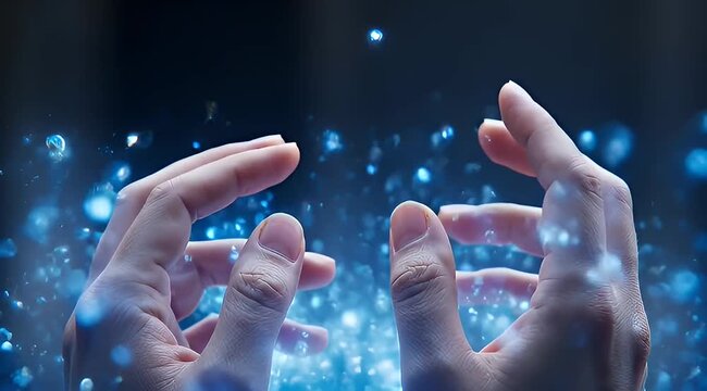 Two hands reach out towards glowing orbs in a dark, magical atmosphere