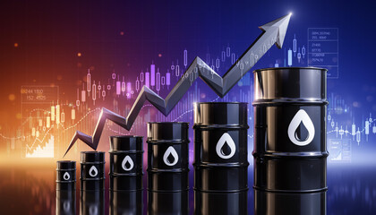 Rising Oil Prices Concept with Crude Oil Barrels and Upward Financial Chart