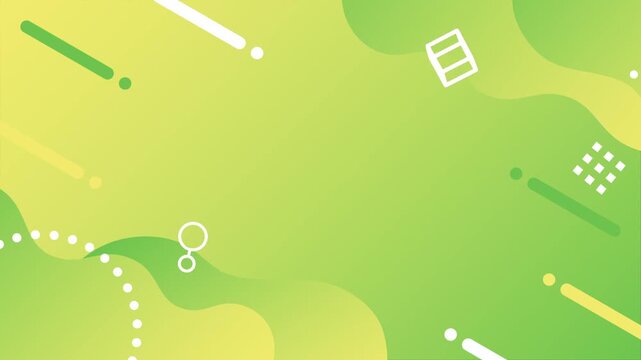 多様な動きをする幾何学図形のオブジェクト　グリーンとイエローのグラデーション背景ループ動画　4K