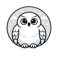 Obraz premium Snowy Owl Front View Minimal Wildlife Illustration