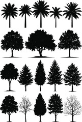 Fototapeta premium WebTree Silhouette Collection with Palm Trees Pine Trees and Deciduous Forest Trees Isolated on White Background for Nature Landscape Design Vector Illustration Set