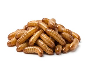 Mealworms Isolated on White Background – Protein Insect Food Concept