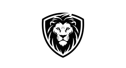 Obraz premium Lion Head Shield Logo Design, Powerful Animal Emblem, Strong Mascot Icon