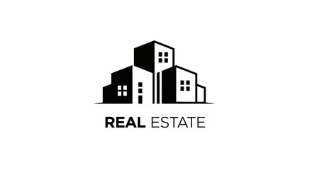 Fototapeta premium Modern Real Estate Logo Design with Abstract Building Silhouettes for Property Business