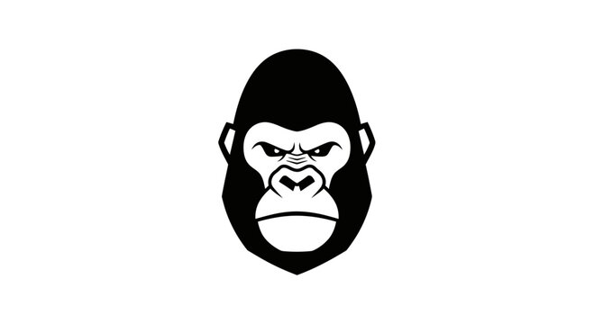 Powerful Gorilla Head Illustration Vector Graphic - Black and White Ape Logo Design