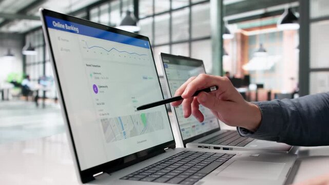 Man Carefully Checks Online Account Transfer Details