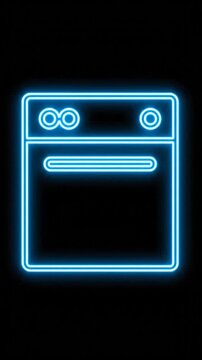 A glowing blue neon outline of a kitchen appliance on a black background