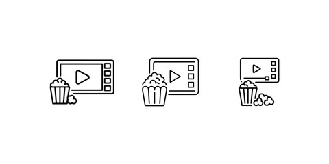 Obraz premium Watching video on portable media player concept illustration, simple linear art style. multimedia content, entertainment, online streaming, home cinema. vector