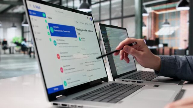 Businessman Carefully Checks Email Messages