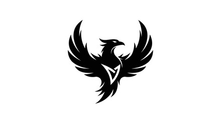 Fototapeta premium Majestic Black Phoenix Bird Logo with Spread Wings, Mythical Firebird Emblem