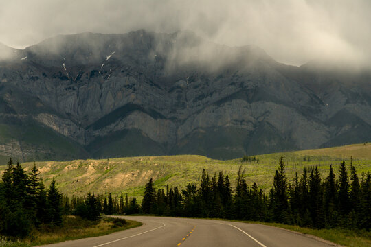 Canada, Alberta. Dramatic light on the landscape  in Jasper National Park