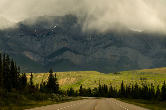 Canada, Alberta. Dramatic light on the landscape  in Jasper National Park