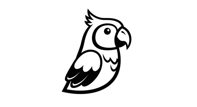 Cute cartoon parrot bird vector illustration in black and white outline style