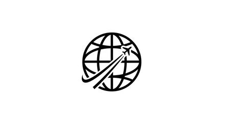 Fototapeta premium Global Travel and Logistics Icon with Airplane Circling Earth