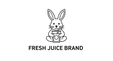 Fototapeta premium Cute Rabbit Mascot Holding Fresh Juice Cup Logo Design Line Art