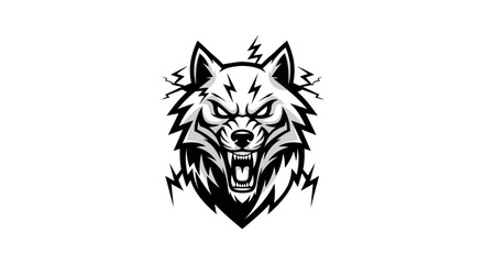 Obraz premium Fierce Wolf Head Logo with Lightning Bolts - Aggressive Animal Mascot Design
