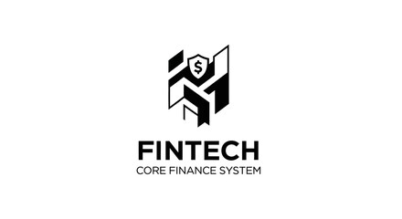 Obraz premium Fintech Core Finance System Logo Design with Abstract Geometric Shield and Dollar Sign