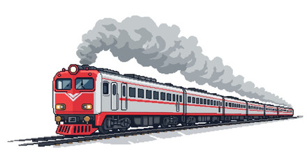 Red train engine on tracks moving. © loxia stock image