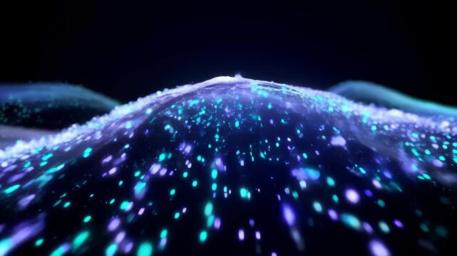 Abstract light particles and data points transforming into calm organic wave