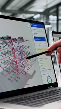 Engineer Carefully Analyzes 3D Digital Twin Mapping