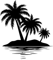 Obraz premium Tropical Island with Palm Trees and Water Reflection Silhouette