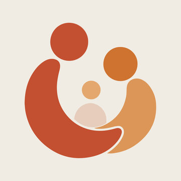Abstract Minimalist Family Illustration with Parents and Child in Warm Tones