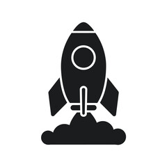 A sleek, modern rocket ship with a pointed nose and three exhaust flames, ready for launch. isolated on white background, Vector, illustration