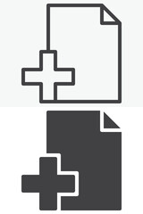 Obraz premium Add file document icon with plus symbol different style icon set. Line outline and solid icon version. Editable stroke vector sign symbol for interface document add action.