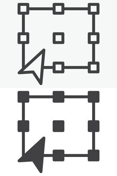Transform selection frame icon different style icon set. Line outline and solid icon version. Editable stroke vector sign symbol for transform and resize tool.