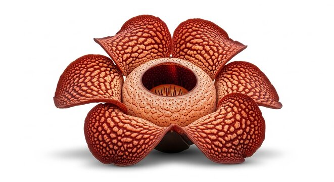 Rafflesia arnoldii, the world&rsquo;s largest flower, isolated on white background. Iconic Indonesian rare plant known for its massive size and distinctive red spotted petals.